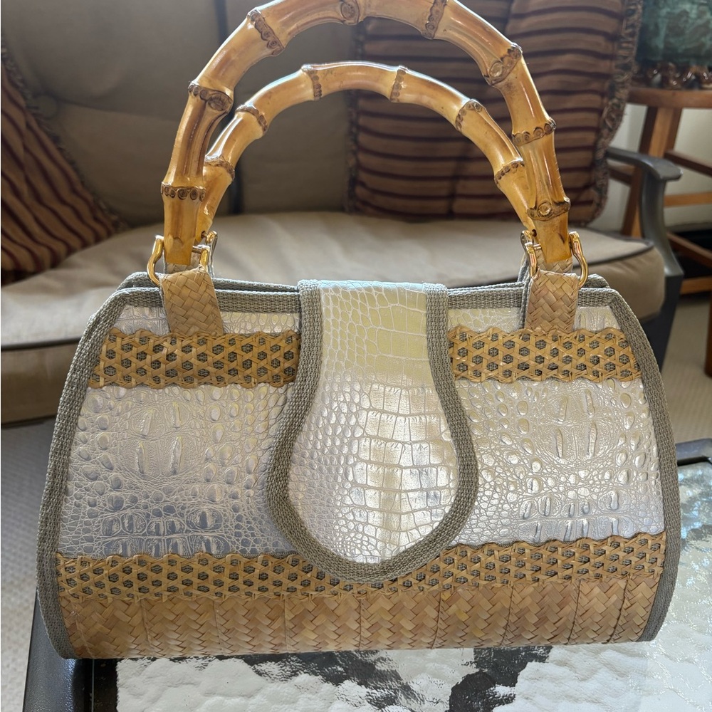 Elegant Silver and Tan Women's Handbag